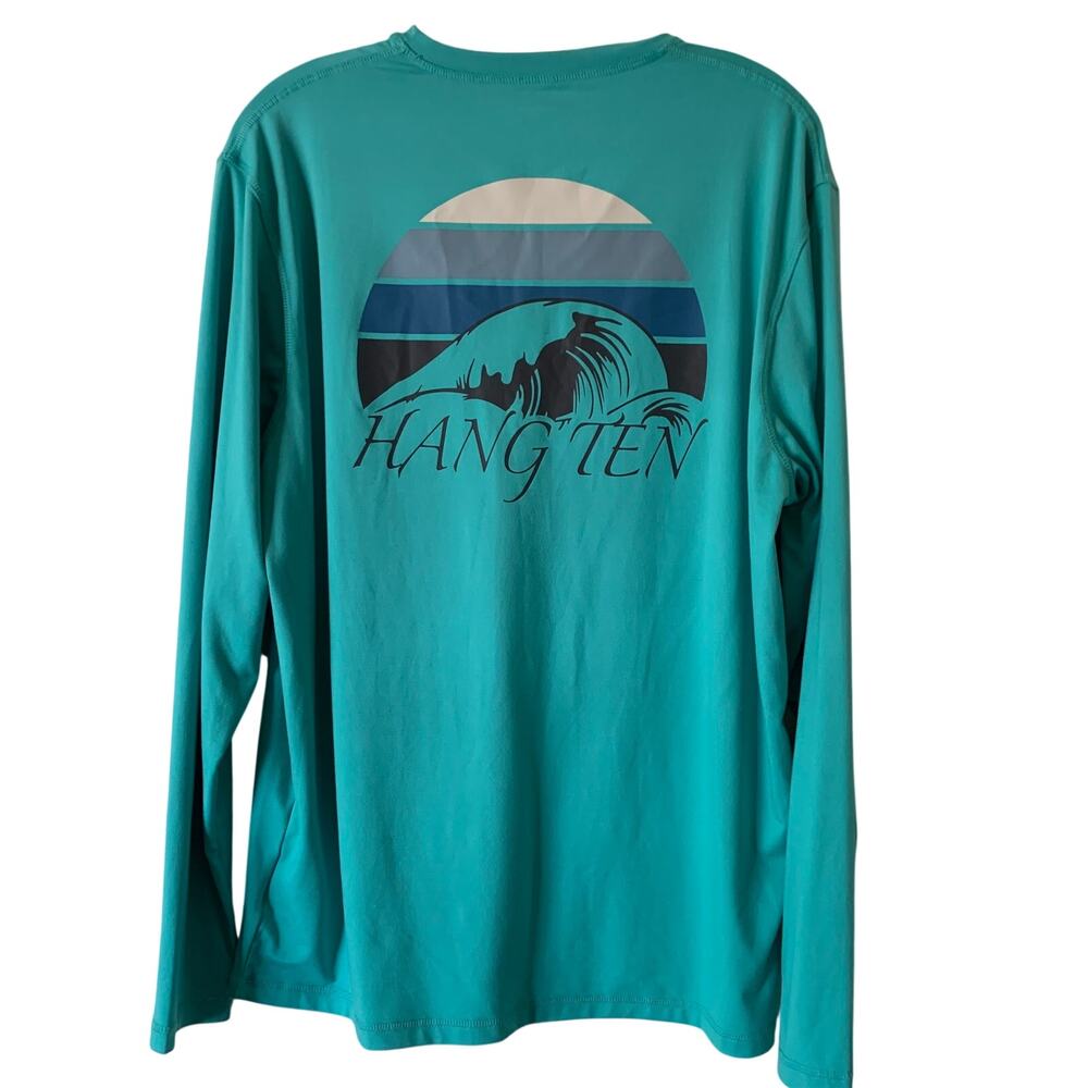 Hang Ten Mens Medium Sun Shirt Rash Guard Sunscreen Tee Long Sleeves Teal Logo